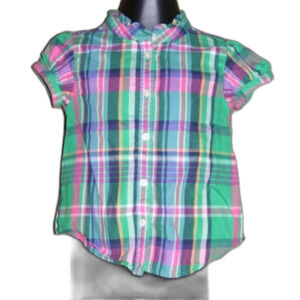 RALPH LAUREN Shirt, 18M, Green/Pink/Blue plaid, Button front, Short sleeves